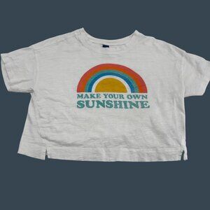 Old Navy‎ XL White Make Your Own Sunshine T-Shirt Cropped Rainbow Graphic